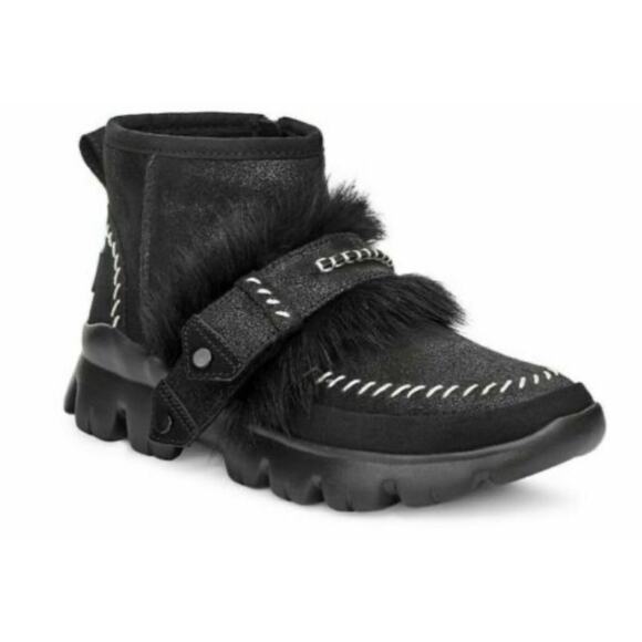 Ugg Fluff Punk UGGPure And Lamb Fur Suede Ankle Boots Fleece Black Size 5 - Picture 1 of 9